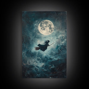 Witchy Decor, Witch Wall Art, Witch Riding a Broom Under a Full Moon, Witch Painting, Framed Canvas Print, Witchy Wall Art, Halloween Decor — view 10