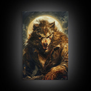Ferocious Werewolf Under Full Moon Framed Canvas Print | Halloween Monster Art | Spooky Werewolf Decor for Home | Intense Werewolf Artwork — view 10