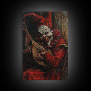 Sinister Clown with Blood-Stained Mandolin | Halloween Wall Art | Spooky Home Decor | Creepy Clown Mandolin Painting | Framed Canvas Print — view 10