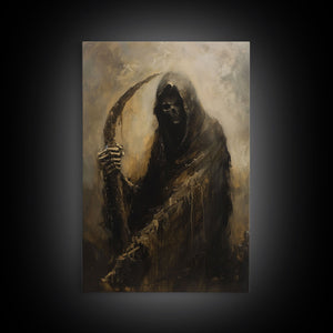 Haunting Grim Reaper with Scythe - Dark Halloween Nightmare Gothic Art Framed Canvas Print, Spooky Wall Decor — view 10