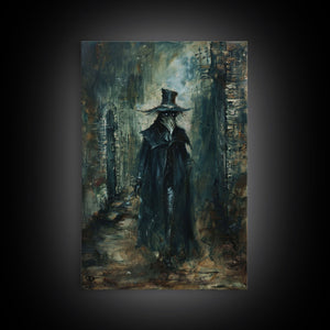 Ghostly Figure in Victorian Attire - Eerie Night Stalker Gothic Art Framed Canvas Print, Halloween Haunted House Decor — view 10