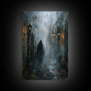 Misty Alley Canvas Print - Halloween Art, Spooky Home Decor, Dark Alley Wall Art, Ghost Art, Halloween Decor, Framed Canvas Print Creepy Art — view 10