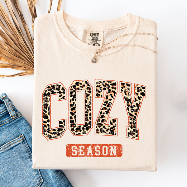 Cozy Season Leopard Print Halloween Autumn Fall Vintage Inspired Cozy Warm Comfort Colors Tee