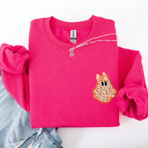 Cute Coquette Faux Lace Ghost Halloween Inspired Vintage Charm Graphic Boho Cozy Pocket Sweatshirt — view 5