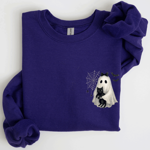 Cute Ghost, Black Cat, Halloween, Coquette Vintage Gothic Seasonal Pocket Sweatshirt — view 9