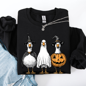 Halloween Geese Spooky Season Fun And Festive Cozy Autumn Themed Artwork Sweatshirt — view 4