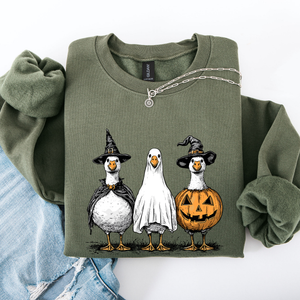 Halloween Geese Spooky Season Fun And Festive Cozy Autumn Themed Artwork Sweatshirt — view 3