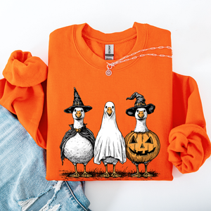 Halloween Geese Spooky Season Fun And Festive Cozy Autumn Themed Artwork Sweatshirt — view 5