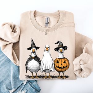 Halloween Geese Spooky Season Fun And Festive Cozy Autumn Themed Artwork Sweatshirt — view 1