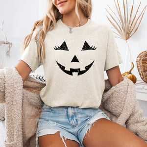 Cute Jack-O-Lantern Halloween Pumpkin Face Smiling Carved Grin With Whimsical Glow Graphic Tee — view 1