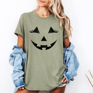 Cute Jack-O-Lantern Halloween Pumpkin Face Smiling Carved Grin With Whimsical Glow Graphic Tee — view 2