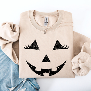 Cute Jack O Lantern Halloween Seasonal Limited Edition Cozy Pumpkin Face Sweatshirt — view 3