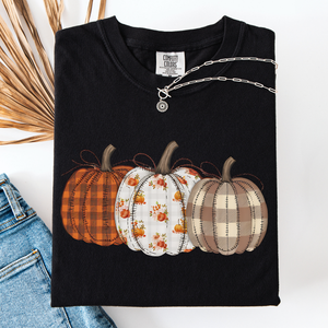Cute Patterned Pumpkins Halloween Autumn Plaid Cozy Festive Seasonal Comfort Colors Tee — view 8