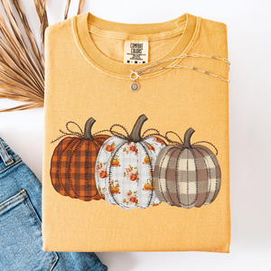 Cute Patterned Pumpkins Halloween Autumn Plaid Cozy Festive Seasonal Comfort Colors Tee — view 9
