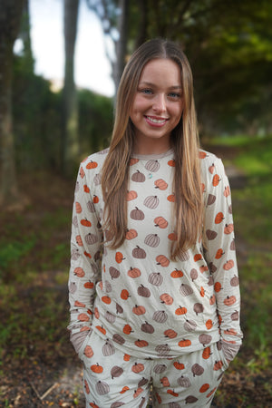 Pumpkins Beige (Women's Long Sleeve PJ) — view 1