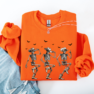 Dancing Cowboy Skeletons Halloween Bats Western Night Parade Cozy Graphic Sweatshirt — view 9