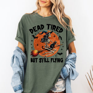 Dead Tired But Still Flying Halloween Witch Spellbound Edition Comfort Colors Tee — view 2