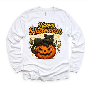 Happy Halloween Black Cat and Jack O Lantern Shirt - Halloween Tee — view 4