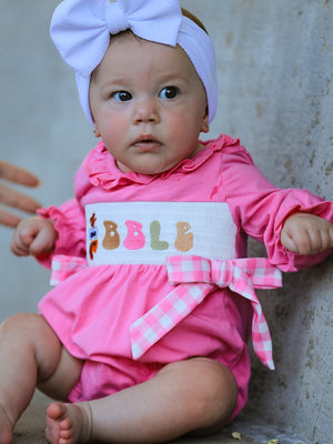 Fall Thanksgiving& Halloween "GOBBLE" Smock Embroidery Baby Girl Romper — view 1