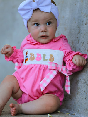 Fall Thanksgiving& Halloween "GOBBLE" Smock Embroidery Baby Girl Romper — view 3