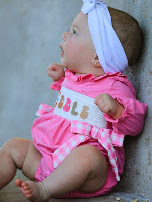 Fall Thanksgiving& Halloween "GOBBLE" Smock Embroidery Baby Girl Romper — view 5