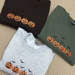 Embroidered Halloween Pumpkins & Bats Sweatshirt – Spooky Season Crewneck — view 1