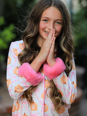 Halloween Thanksgiving Pumpkin Bow Fur Pajama Set — view 5