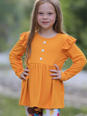 Fall Halloween & Thanksgiving Pumpkin Turkey Print Girls Long Sleeve Set — view 3
