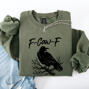 F Caw F Raven Crow Gothic Witch Spooky Halloween Graveyard Night Moonlight Sweatshirt — view 4