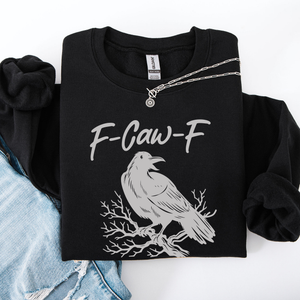 F Caw F Raven Crow Gothic Witch Spooky Halloween Graveyard Night Moonlight Sweatshirt — view 3