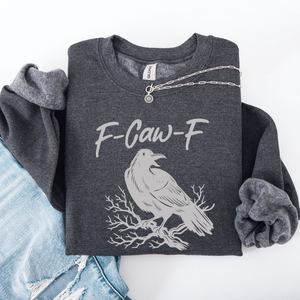 F Caw F Raven Crow Gothic Witch Spooky Halloween Graveyard Night Moonlight Sweatshirt — view 6