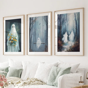 Cute Ghosts Halloween Art Print Gothic Decor Set — view 2