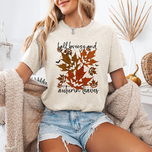 Fall Breeze And Autumn Leaves Halloween Nightfall Celebration And Cozy Seasonal Palette Graphic Tee — view 1