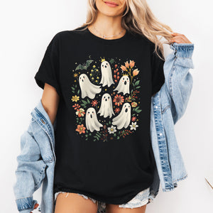 Floral Ghosts Beautiful Halloween Coquette Girly Autumn Fall Gothic Elegant Graphic Tee — view 1