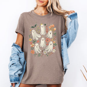 Floral Ghosts Beautiful Halloween Coquette Girly Autumn Fall Gothic Elegant Graphic Tee — view 3