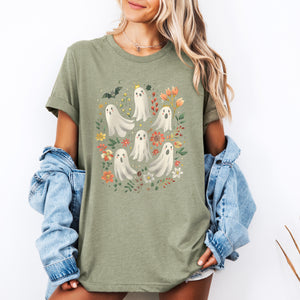Floral Ghosts Beautiful Halloween Coquette Girly Autumn Fall Gothic Elegant Graphic Tee — view 2