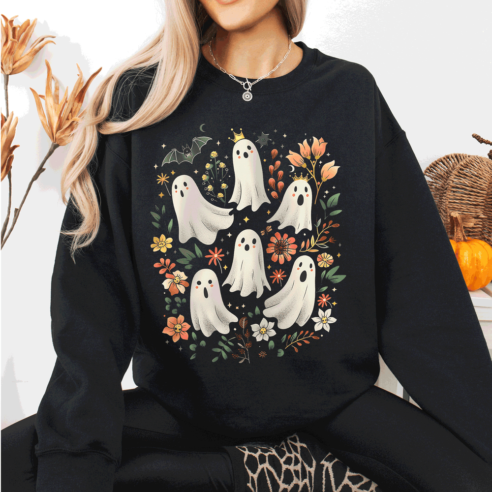 Floral Ghosts Beautiful Halloween Coquette Girly Autumn Fall Gothic Charm Sweatshirt