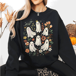 Floral Ghosts Beautiful Halloween Coquette Girly Autumn Fall Gothic Charm Sweatshirt — view 1