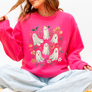 Floral Ghosts Beautiful Halloween Coquette Girly Autumn Fall Gothic Charm Sweatshirt — view 3