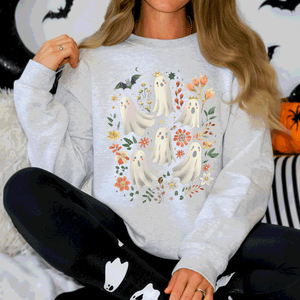 Floral Ghosts Beautiful Halloween Coquette Girly Autumn Fall Gothic Charm Sweatshirt — view 5