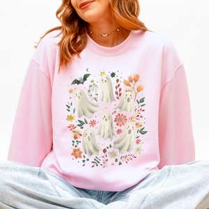 Floral Ghosts Beautiful Halloween Coquette Girly Autumn Fall Gothic Charm Sweatshirt — view 6