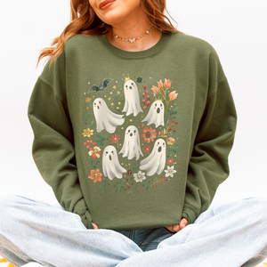 Floral Ghosts Beautiful Halloween Coquette Girly Autumn Fall Gothic Charm Sweatshirt — view 2