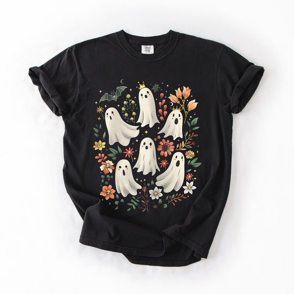 Floral Ghosts Beautiful Halloween Coquette Girly Autumn Vintage Cozy Comfort Colors Tee