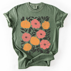 Flowers and Pumpkins Watercolor Halloween Autumn Floral Design Comfort Colors Tee — view 7
