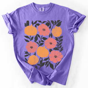 Flowers and Pumpkins Watercolor Halloween Autumn Floral Design Comfort Colors Tee — view 10