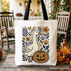 Boho Goose Halloween Pumpkin Tote Bag, Spooky Fall Floral Gift Shopper — view 1