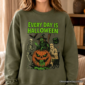 Every Day Is Halloween Sweatshirt, Vintage Pumpkin Witch Spooky Sweater for Eternal Spook Enthusiasts — view 1