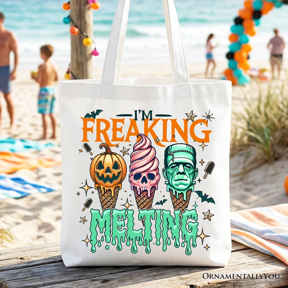 I’m Freaking Melting Frankenstein Tote Bag, Funny Ice Cream Halloween Gift Shopper for Summer Spooky Season