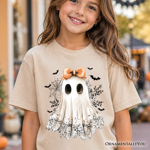 Kids Coquette Ghost T-Shirt, Cute Halloween Tee for Youth Girls — view 1