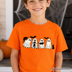 Kids Ghosts and Cats Spooky T-Shirt, Whimsical Halloween Tee for Youth — view 1